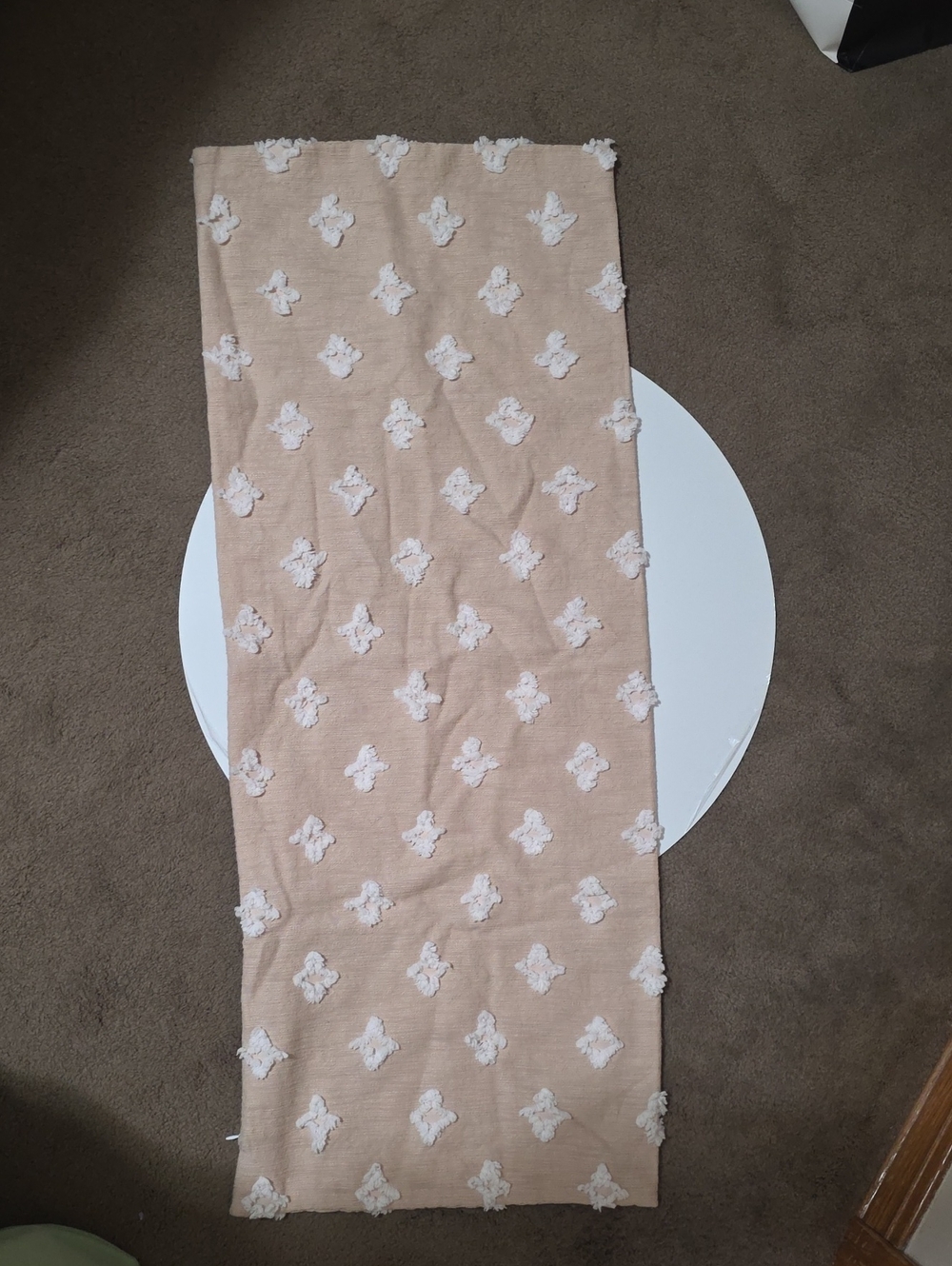 Kids Beige Knit Leggings with White Pom Floral Accents